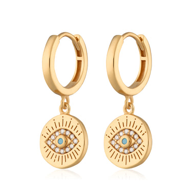 Evil Eye Charm Hoop Earrings Gold Turquoise Scream Pretty Australia