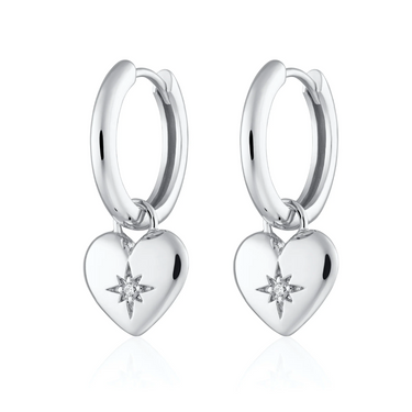 Puffed Heart Charm Hoop Earrings