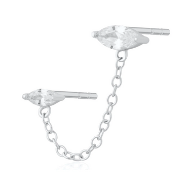 Droplet Double Stud Single Earring with Chain Connector