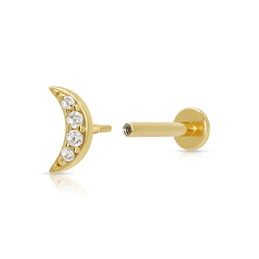 Sparkling Crescent Moon Diamond Flat Back Labret Single Earring Gold Silver Australia Affordable earrings Recycled Sterling Silver 18ct Gold Plated Birthday gift christmas present Australian mejuri arms of eve affordable fashion jewellery free australian shipping one year warranty